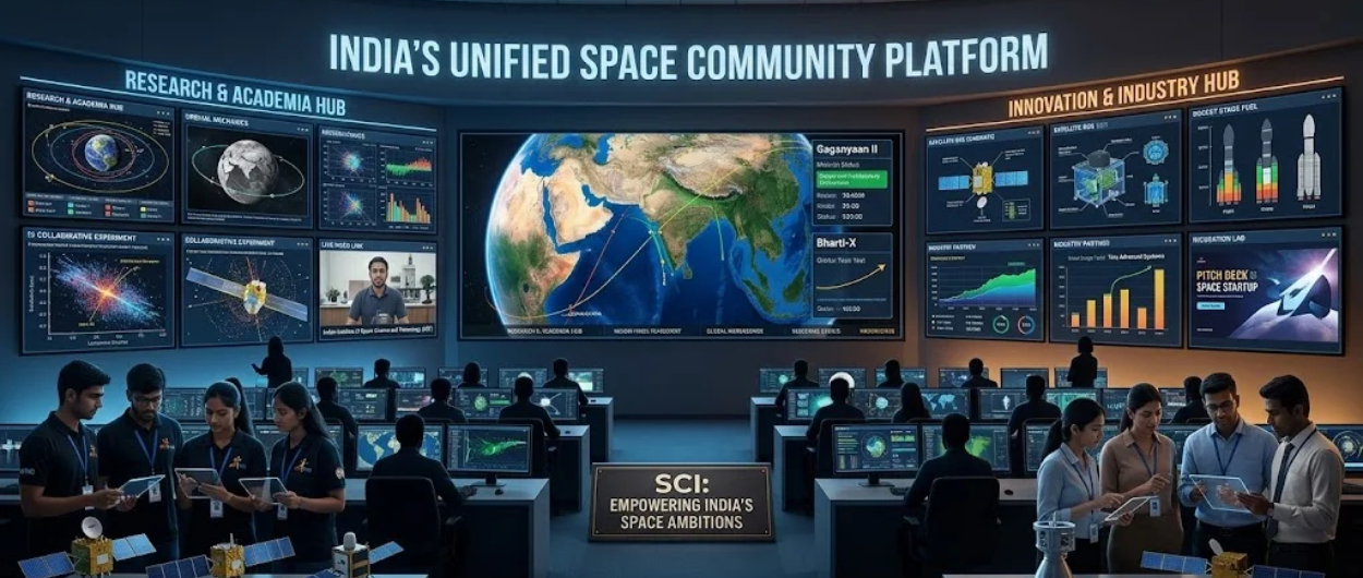 Futuristic Indian space mission control room